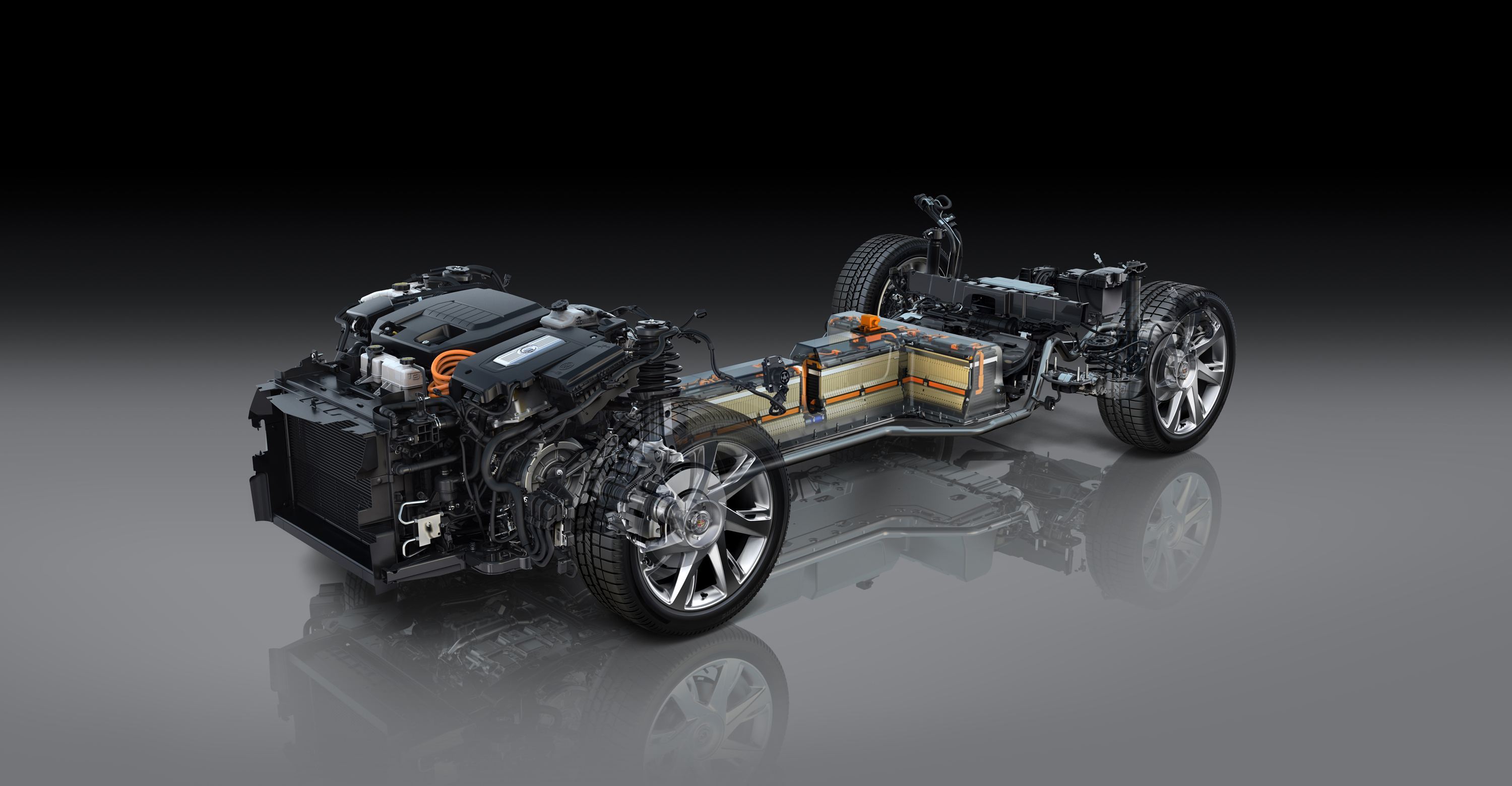 Detailed display of the 2014 Cadillac ELR propulsion system.