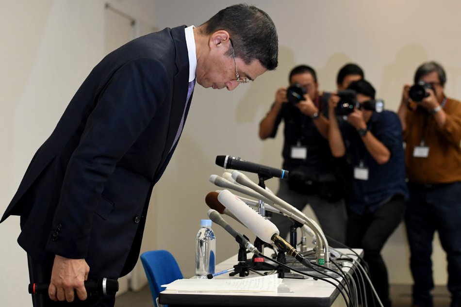 AFP - Nissan Motors CEO Hiroto Saikawa bows to start a press conference on the recent inspection issue in the Japanese market at its headquarters in Yokohama on October 19, 2017.