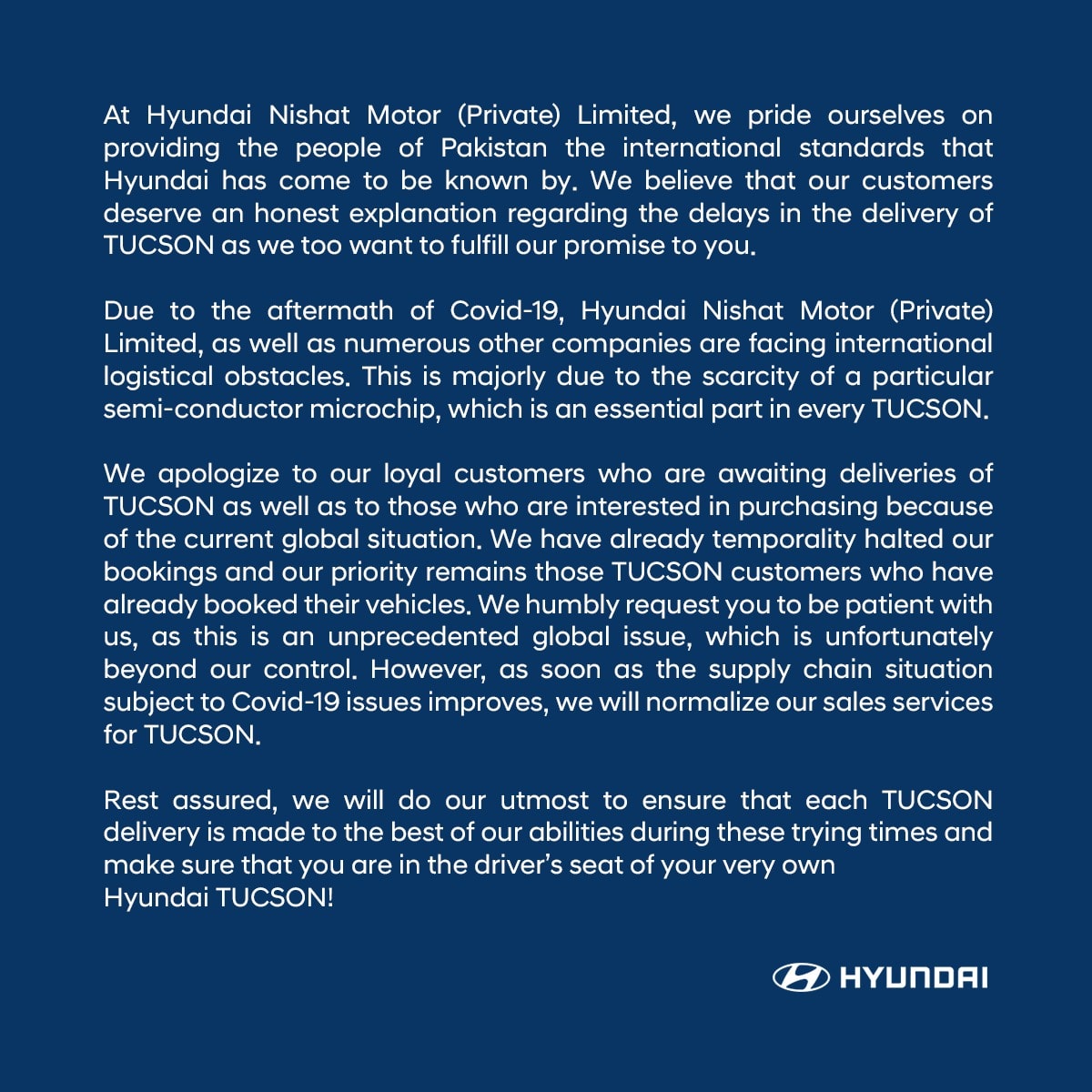 Hyundai Tucson Late Deliveries