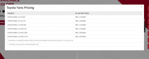 Toyota Yaris Car Prices