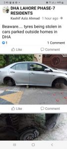 Car Tyre thefts in DHA Lahore