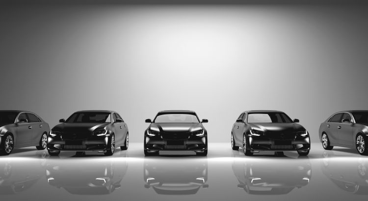 Fleet,Of,Black,Cars,On,Light,Background.,Brandless,Sedan,Vehicle,