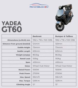 Yadea Gt60 specs